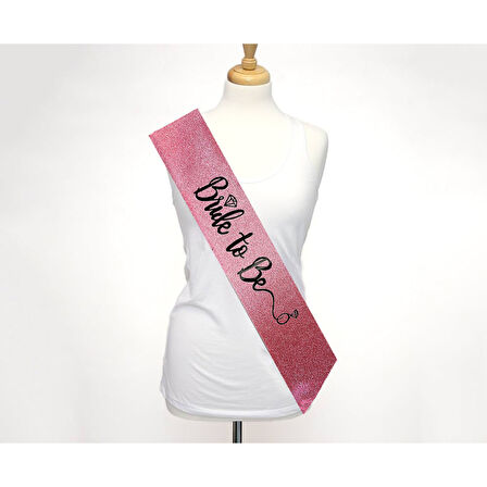 Pembe Üzeri Siyah İtalik Alyanslı Bride To Be Yazılı Simli Işıltılı Kuşak Kemer 10 cm Genişlik 