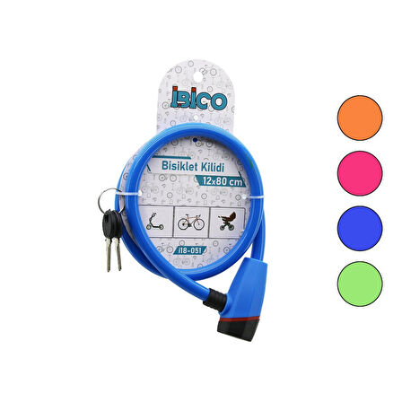 ANAHTARLI PLASTİK KAFA BİSİKLET KİLİT ÇELİK TEL RENKLİ KILIF 12MMX80CM 