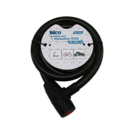 Anahtarlı Aç-kapa Kilit Kapaklı Motor - Bisiklet Kilit Çelik Tel Siyah Şeffaf Kılıf 20mmx150cm 