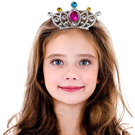 Gümüş Renk Taraklı Model Prenses Kraliçe Tacı 2 No 12x7 Cm 