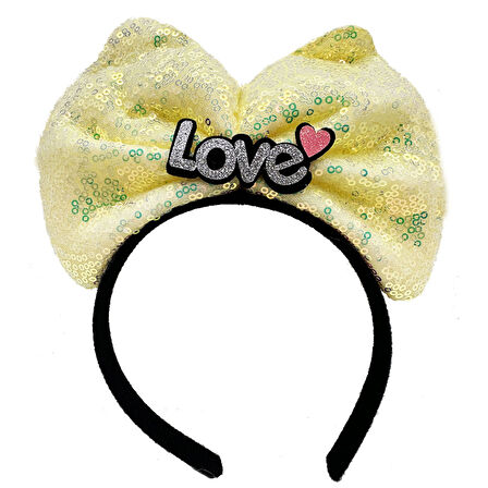 Led Işıklı 3 Farklı Fonksiyonda Yanan Gümüş Love Yazılı Sarı Fiyonk Taç 20X17 cm 