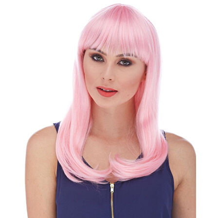 Soft Pembe Renk Uzun Düz Parti Peruğu 