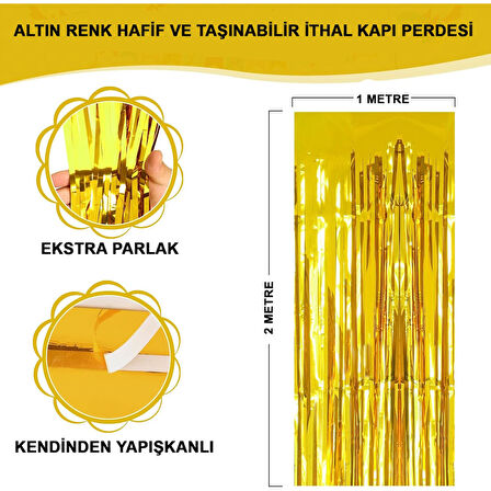 Altın Gold Renk Ekstra Metalize Parlak Saçaklı Arka Fon Perde İthal A Kalite 1x2 Metre 