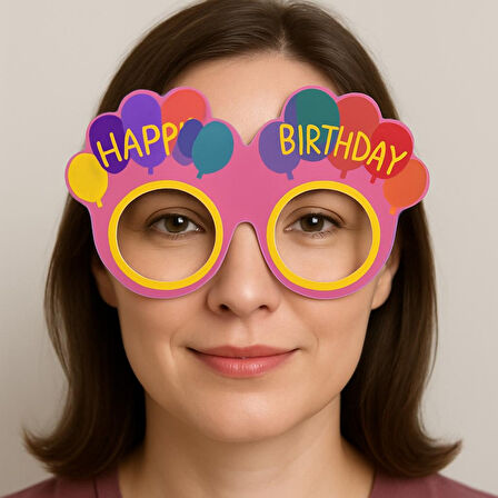 Balon Desenli Karton Doğum Günü Gözlükleri 6 Adet Pembe Renk 