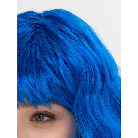 Mavi Renk Uzun Dalgalı Parti Peruğu 