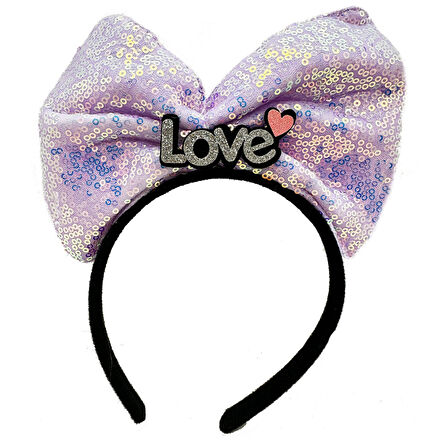 Led Işıklı 3 Farklı Fonksiyonda Yanan Gümüş Love Yazılı Lila Fiyonk Taç 20X17 cm 