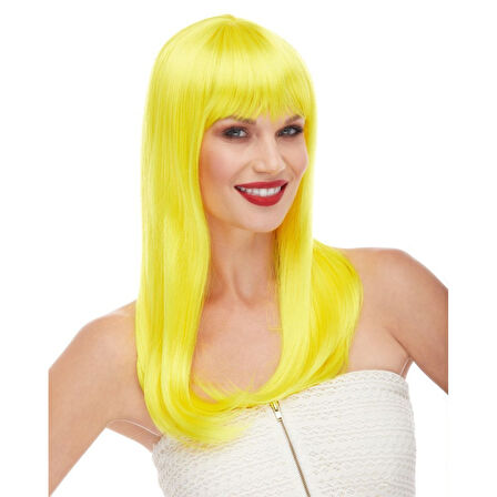 Sarı Renk Uzun Düz Parti Peruğu 