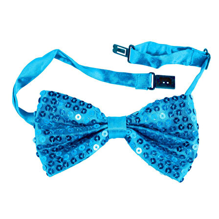 Gece Işıltısı Açık Mavi Turkuaz Payetli Pullu Papyon 7x2 cm 