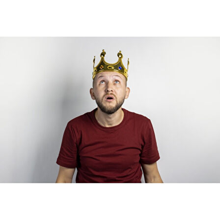 Plastik Kral Tacı Altın Renk Yetişkin Boy 55 Cm 