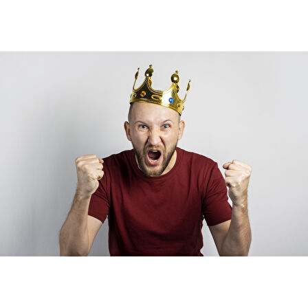 Plastik Kral Tacı Altın Renk Yetişkin Boy 55 Cm 