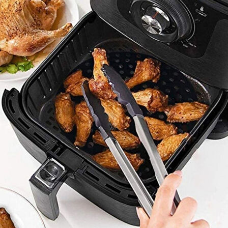 Siyah Isıya Dayanıklı Yıkanılabilir Silikon Fırın Ve Airfryer Kare Model Pişirme Matı 21,5 Cm 