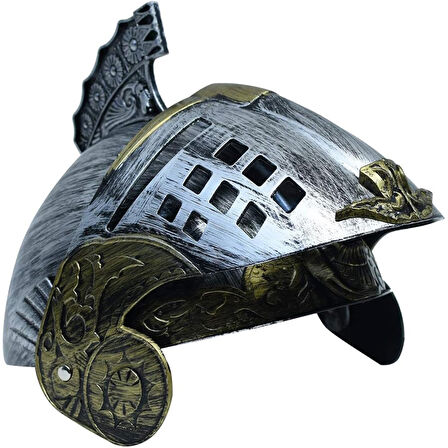 Gümüş Üzeri Altın Renk Oynar Başlıklı Romalı Bizans Kaskı Miğferi 25x20 cm 