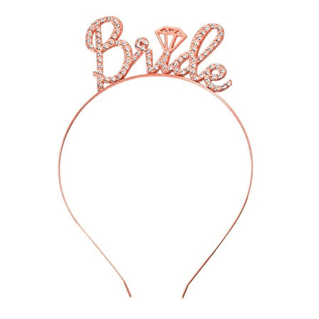 Rose Gold Renkli Taşlı “Bride” Gelin Tacı – El Yazısı Yazı Tipiyle 