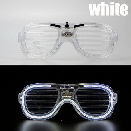 Beyaz Led Işıklı Parti Gözlüğü - Neon Glow Şerit Gözlük 3 Modlu 