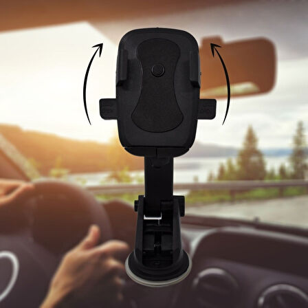 360 Derece Dönen Torpido Üstü Uzunluk Ayarlamalı Vantuzlu Teleskopik Araç Telefon Tutucu 