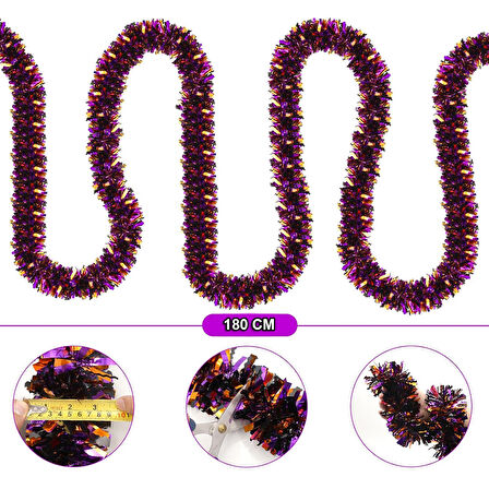 Mor Turuncu Renk 4 Cm Genişlik Garland Çift Renk Sim Süs 180 Cm 