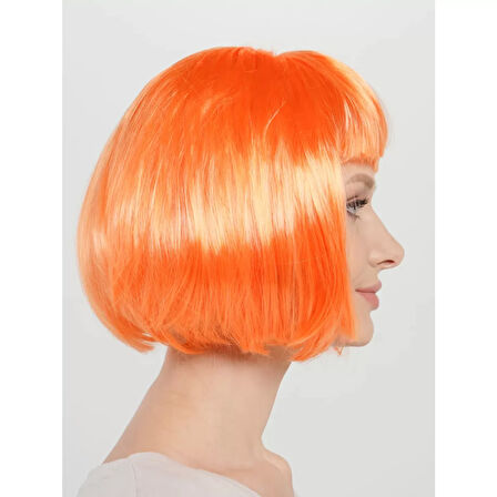 Neon Turuncu Renk Açık Turuncu Küt Parti Peruğu Kısa Takma Saç 