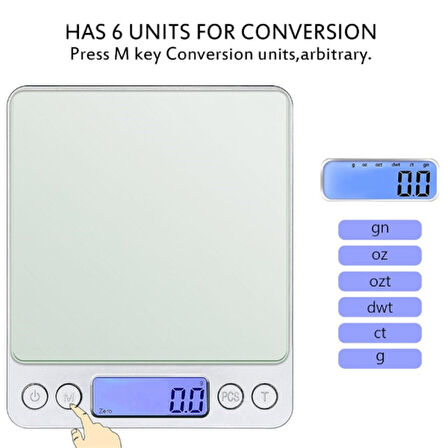 Dijital Hassas Mutfak Terazisi Hassas Tartı 2000 Gr./0.1 Gr. Hassasiyet 