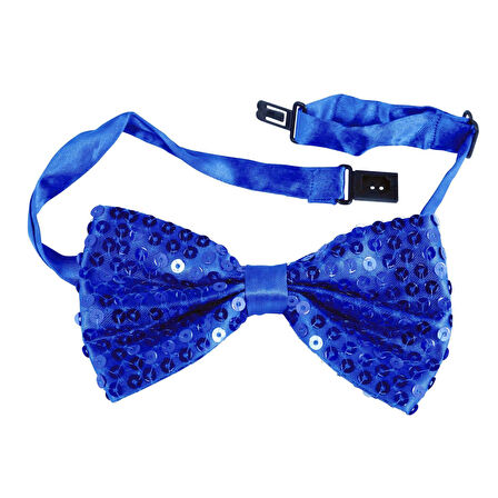 Gece Işıltısı Mavi Payetli Pullu Papyon 7x2 Cm 