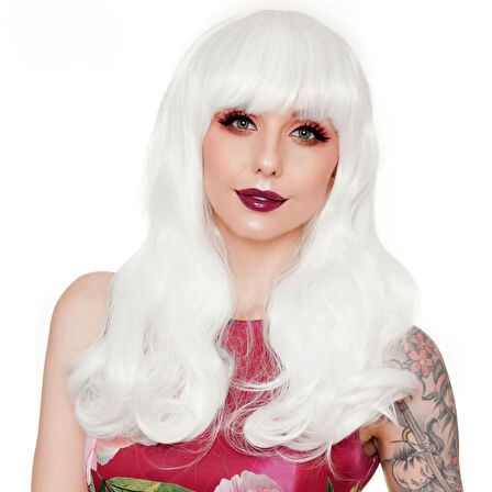 Beyaz Renk Kahküllü Dalgalı Uzun Parti Peruğu 