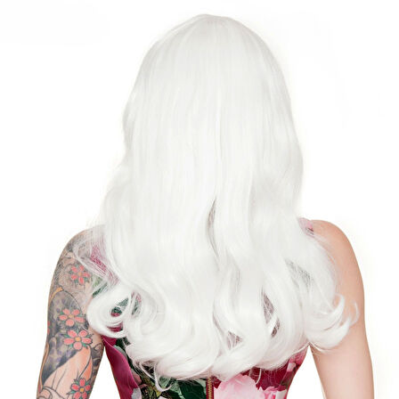 Beyaz Renk Kahküllü Dalgalı Uzun Parti Peruğu 