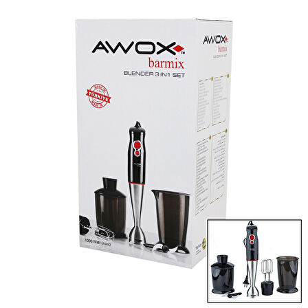 Awox Barmix  3in1  Blender Seti  Çelik 2li Mikser   Çelik Rondo Bıçak   Çelik 4 Kanatlı Bıçak   1000w 