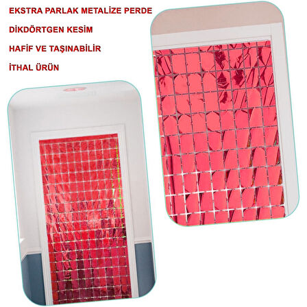 Ekstra Metalize Kırmızı Renk Disko Dikdörtgen Kesim Kapı Perdesi Dekorasyon 1x2 Metre 