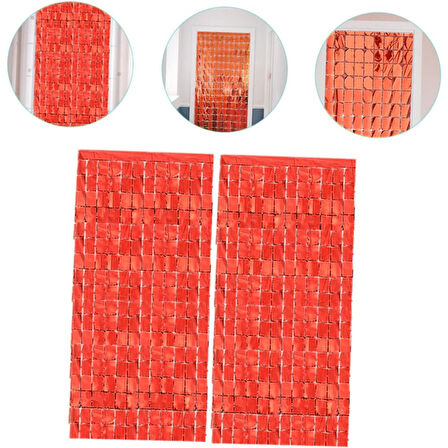Ekstra Metalize Kırmızı Renk Disko Dikdörtgen Kesim Kapı Perdesi Dekorasyon 1x2 Metre 