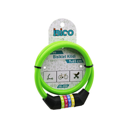 Şifreli İnce Bisiklet Kilit Çelik Tel Yeşil Renkli Kılıf 9mmx65cm 