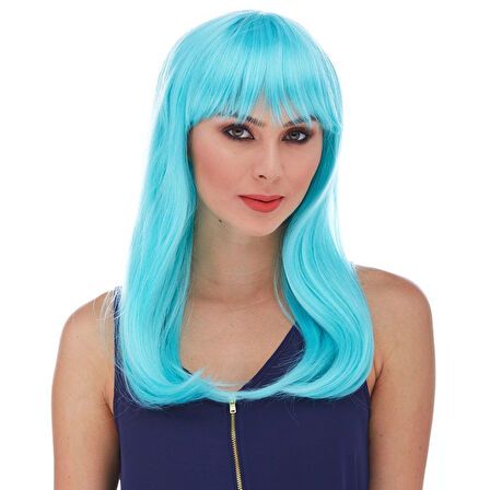 Açık Mavi Renk Uzun Düz Parti Peruğu 