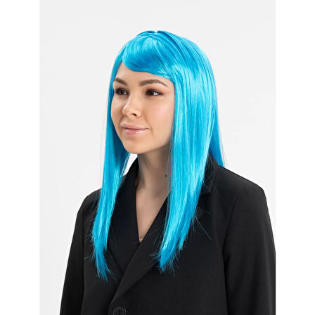 Açık Mavi Renk Uzun Düz Parti Peruğu 