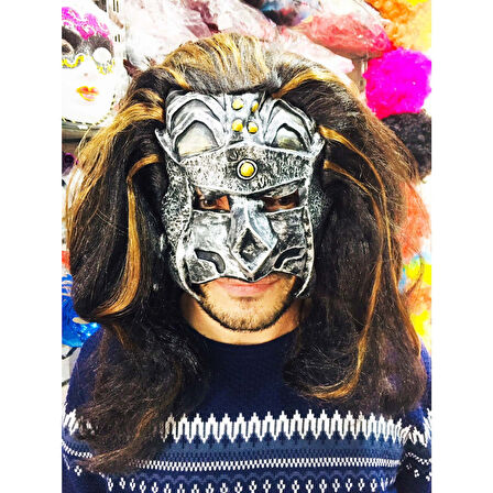 Lateks Savaşçı Maskesi Terminatör Maskesi Saçlı 