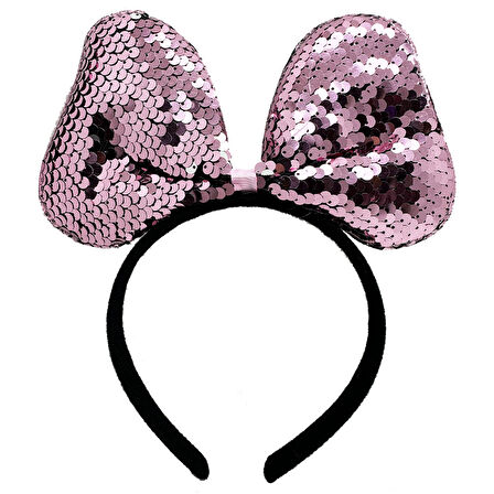 Renk Değiştiren Pullu Payetli Fiyonk Parti Tacı Pembe Gümüş Renk 20x16 cm 