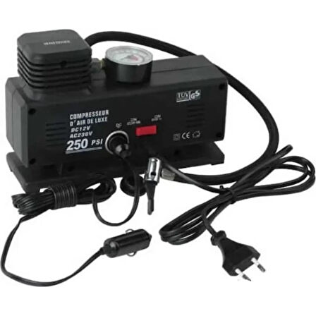 220 Volt-12 Volt 250 Psi Kompresör Lastik Hava Şişirme Oto Pompası Fişli Ve Çakmaklı Yage-843 