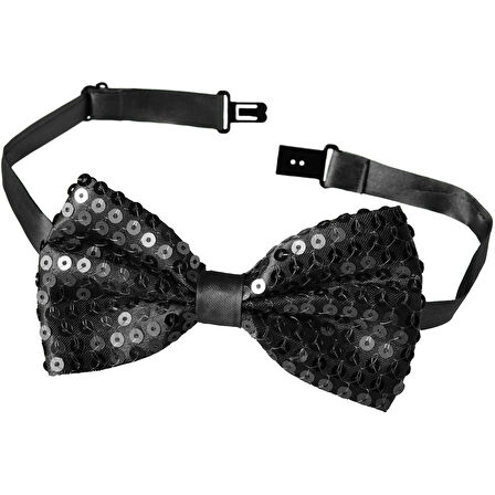 Gece Işıltısı Siyah Payetli Pullu Papyon 7x2 Cm 