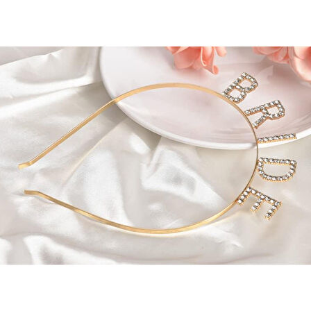 Altın Gold Renk Bekarlığa Veda Kristal Taş Bride Tacı İthal 16x10 Cm 
