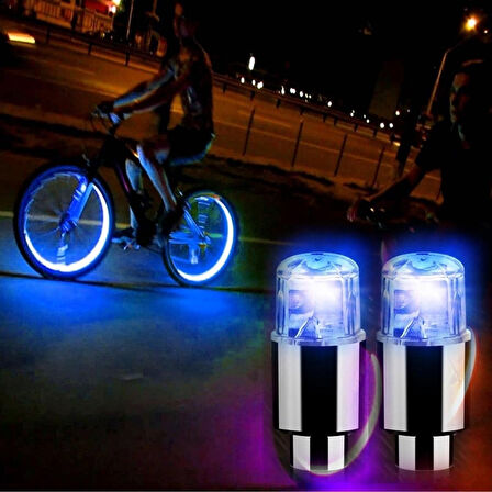 Araç ve Bisiklet İçin 2’li Mavi LED Hava Valfi Işık Kapakları–Gece Parlayan Lastik Lambası Sibop Kapağı 