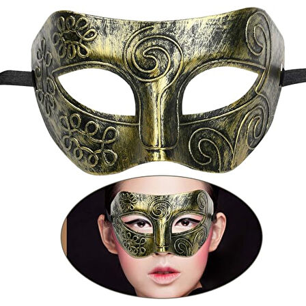 Altın Eskitme Yüz Maskesi - Antik Tarz Balo Maskesi 