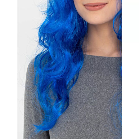 Mavi Renk Uzun Dalgalı Parti Peruğu 