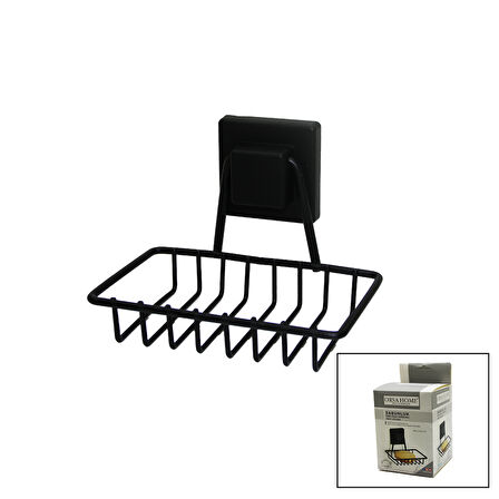 Siyah - Metal Katı Sabunluk Kare Güçlü Yapışkanlı 11x12.5x11cm 