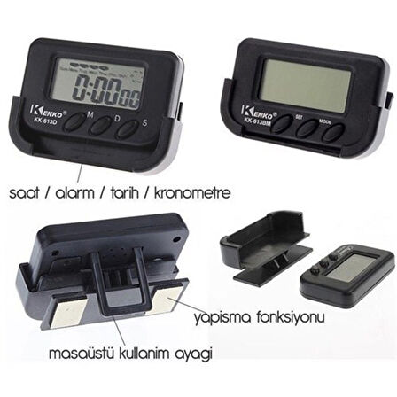 Ev Ve Araç Tipi Dijital Saat Kronometreli Alarmlı Pilli Saat 