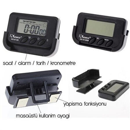 Ev Ve Araç Tipi Dijital Saat Kronometreli Alarmlı Pilli Saat 