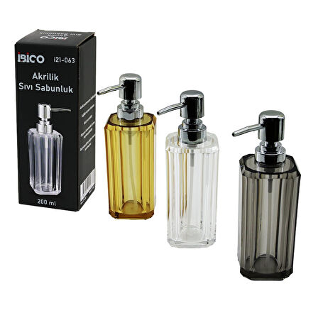 UZUN KARE TABAN -SEKİZGEN GÖVDE ŞEFFAF - RENKLİ AKRİLİK - MİKA KRİSTAL SIVI SABUNLUK 200ML 