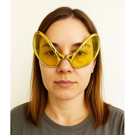 Retro Gözlük - 80 Li 90 Lı Yıllar Parti Gözlüğü Gold Renk 8x13 Cm 