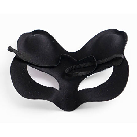 Siyah Renk Süet Kaplama Üzeri Gümüş Yeşil Simli Kedi Maskesi 17x14 cm 