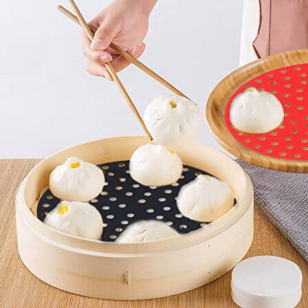 Siyah Isıya Dayanıklı Yıkanılabilir Silikon Fırın Ve Airfryer Yuvarlak Model Pişirme Matı 23 Cm 