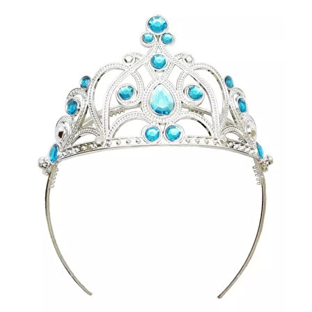 Mavi Taşlı Elsa Çocuk Tacı Prenses Tacı Kraliçe Tacı 16x14 cm 