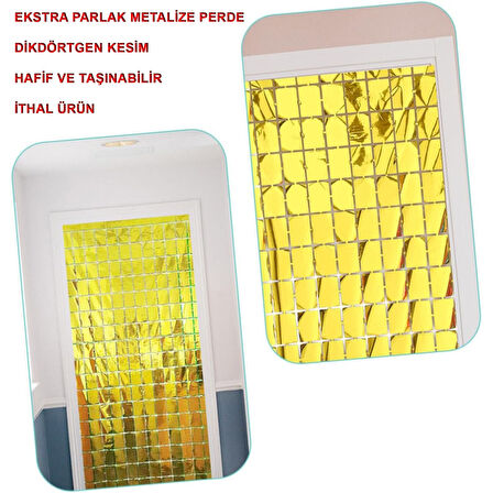 Ekstra Metalize Altın Renk Disko Dikdörtgen Kesim Kapı Perdesi Dekorasyon 1x2 Metre 
