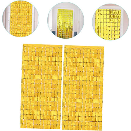 Ekstra Metalize Altın Renk Disko Dikdörtgen Kesim Kapı Perdesi Dekorasyon 1x2 Metre 