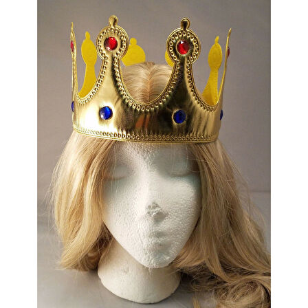 Altın Renk Kumaş Malzemeden İmal Yetişkin ve Çocuk Kral Tacı 55 cm 